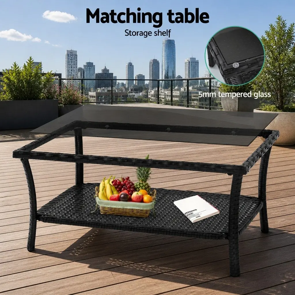 4PC Outdoor Wicker Sofa Set with Double Seat Chair Single Armchairs Coffee