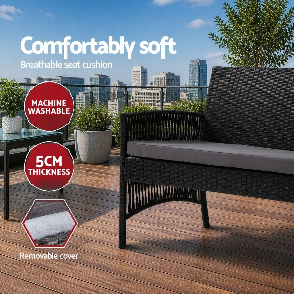 4PC Outdoor Wicker Sofa Set with Double Seat Chair Single Armchairs Coffee