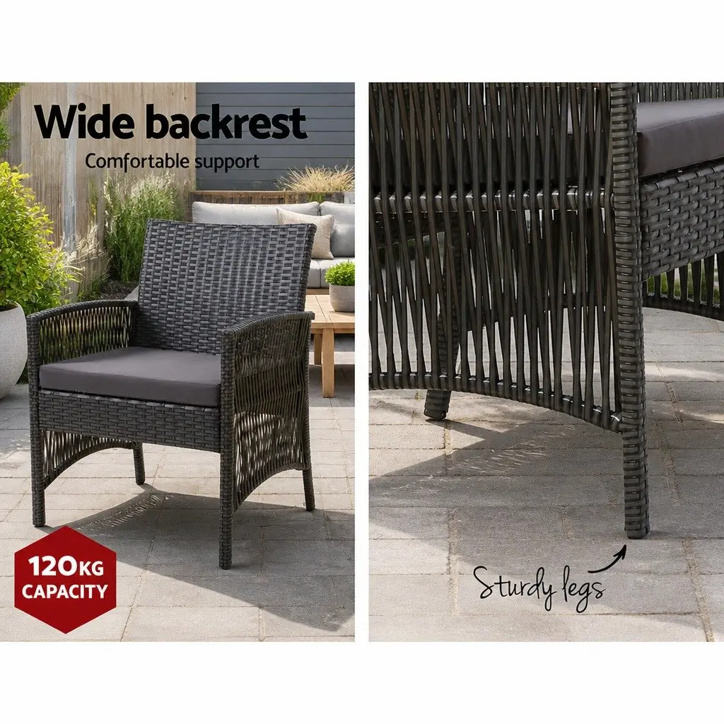 4 Piece Outdoor Sofa Set Grey Wicker Armchairs Double Seat Side Table UV Resistant Cushion Heavy Duty Frame