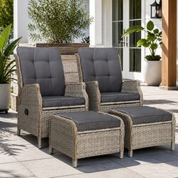 Compact and Stylish Outdoor Wicker Recliner Set
