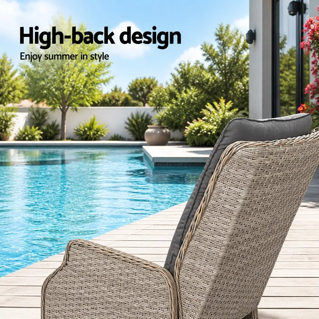 Wicker Recliner Chair Grey Adjustable Backrest Outdoor Lounger Set 2 Piece