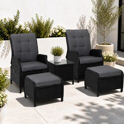 5PC Wicker Recliner Outdoor Furniture Set Adjustable Chairs Ottomans Side Table