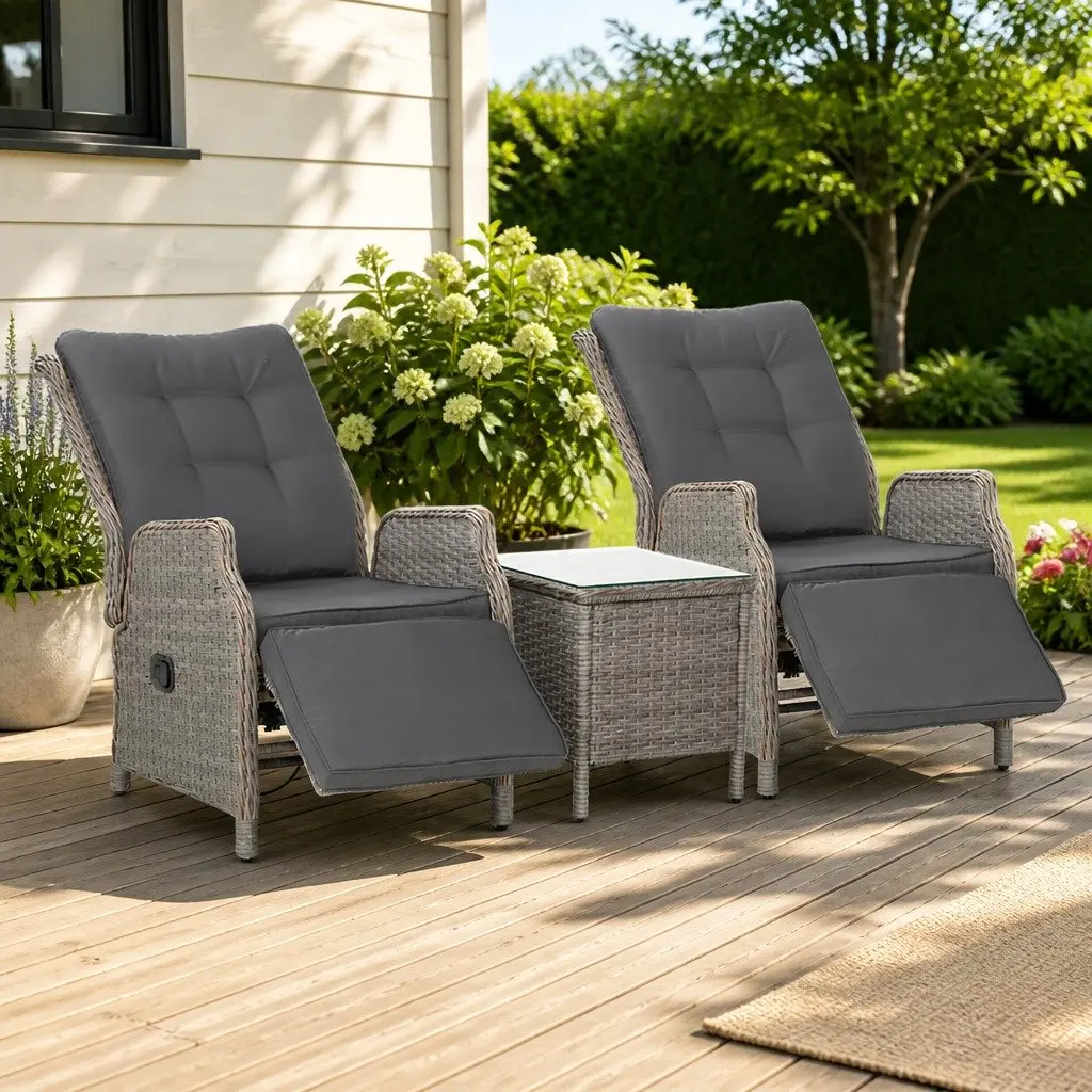 3 Piece Outdoor Recliner Set