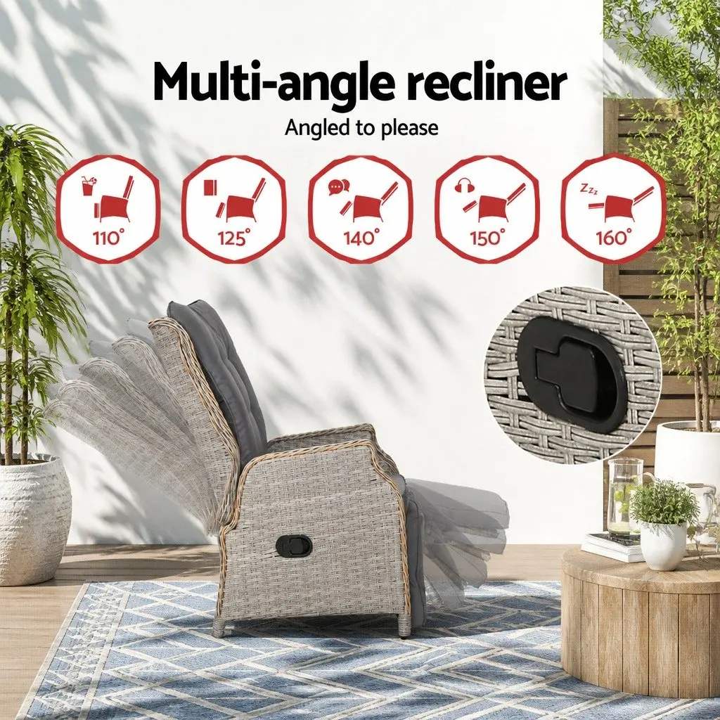 Wicker Recliner Chair Grey Adjustable Outdoor Patio Furniture
