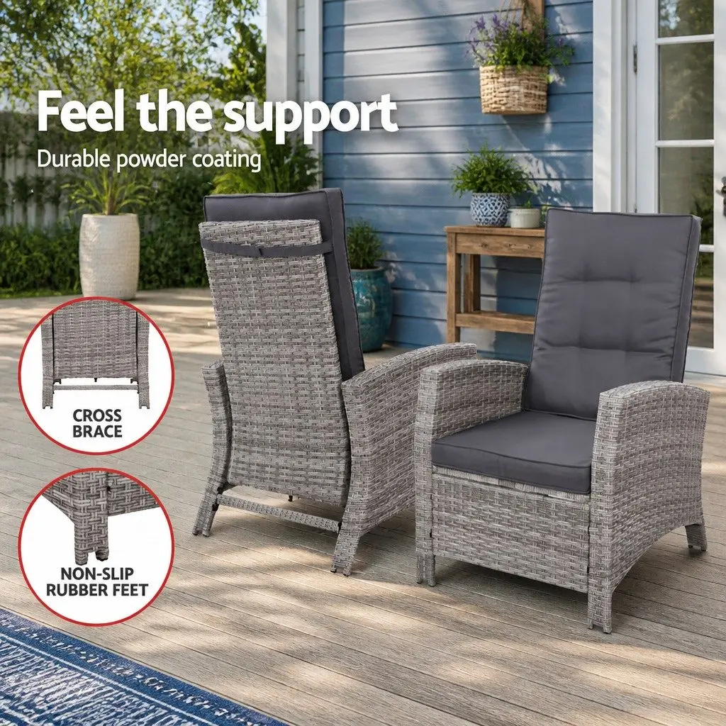 Recliner Chairs 2PC Wicker Lounger Outdoor Furniture Adjustable Backrest