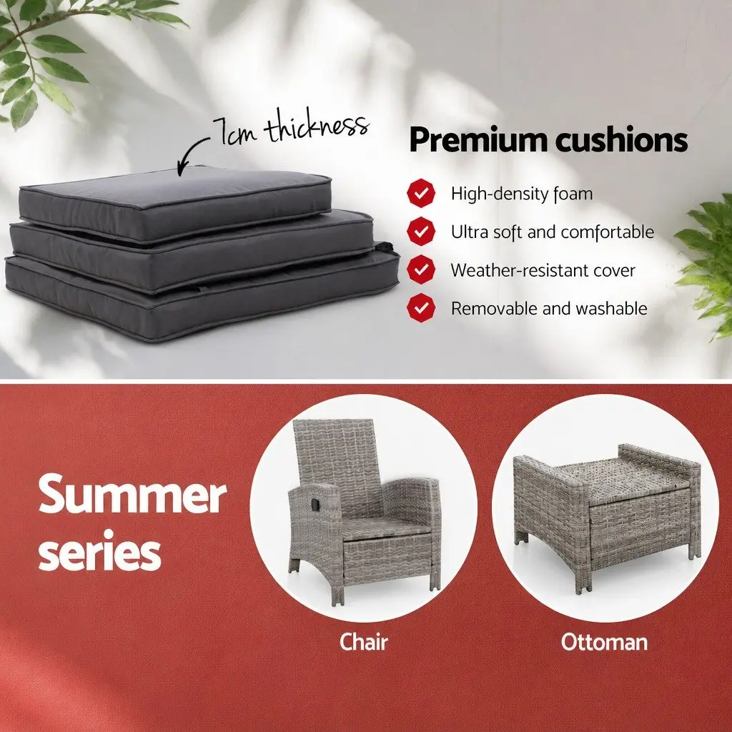 Recliner Chairs 2PC Wicker Lounger Outdoor Furniture Adjustable Backrest