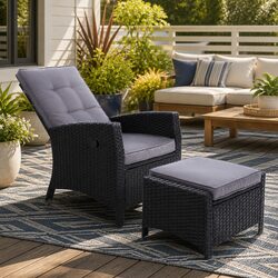 Wicker Recliner Chair Sun Lounge Outdoor Patio Furniture Adjustable Lounger