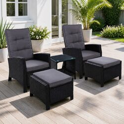 Your 5PC Black Wicker Recliner Lounge Set Awaits