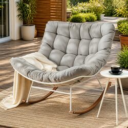Compact White Outdoor Rocking Chair for Relaxing