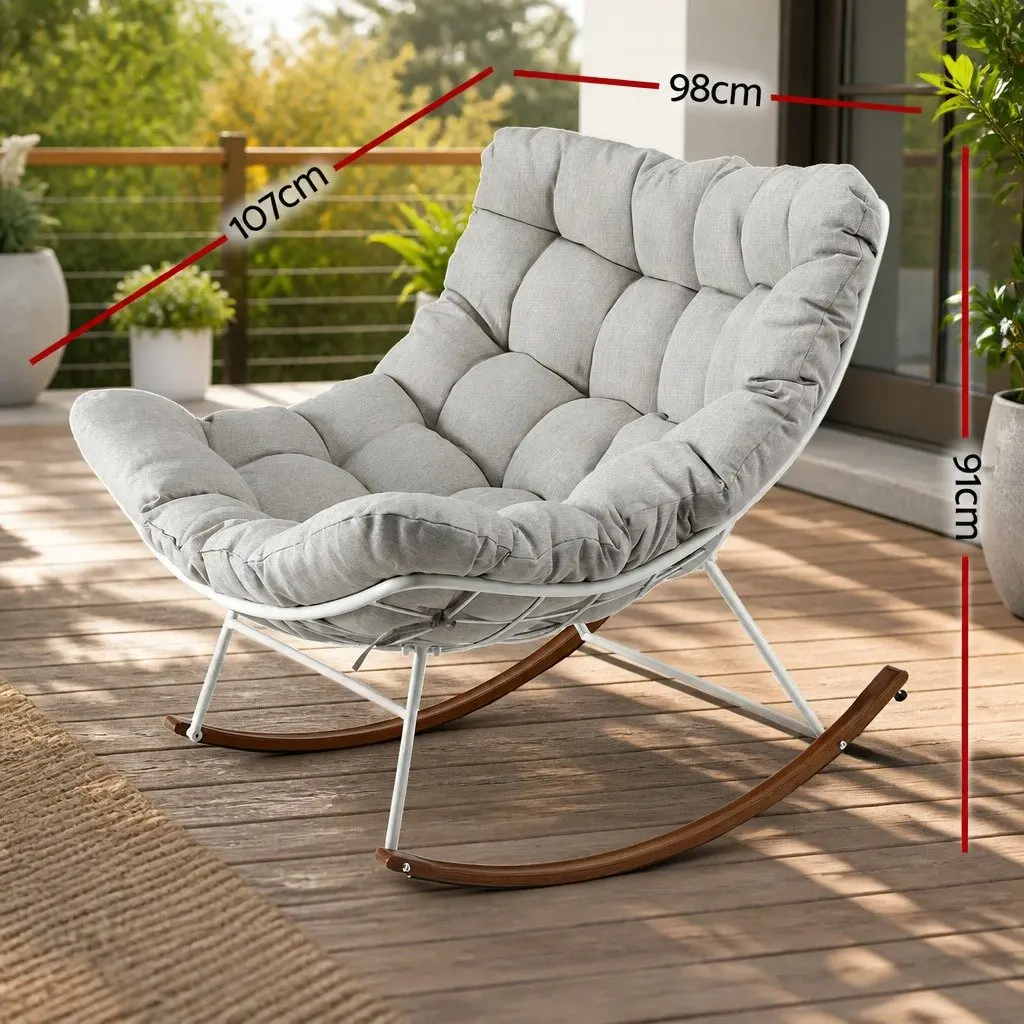Outdoor Chair White 107cm x 91cm x 98cm Sturdy Steel Frame with Plush Cushion for Relaxation