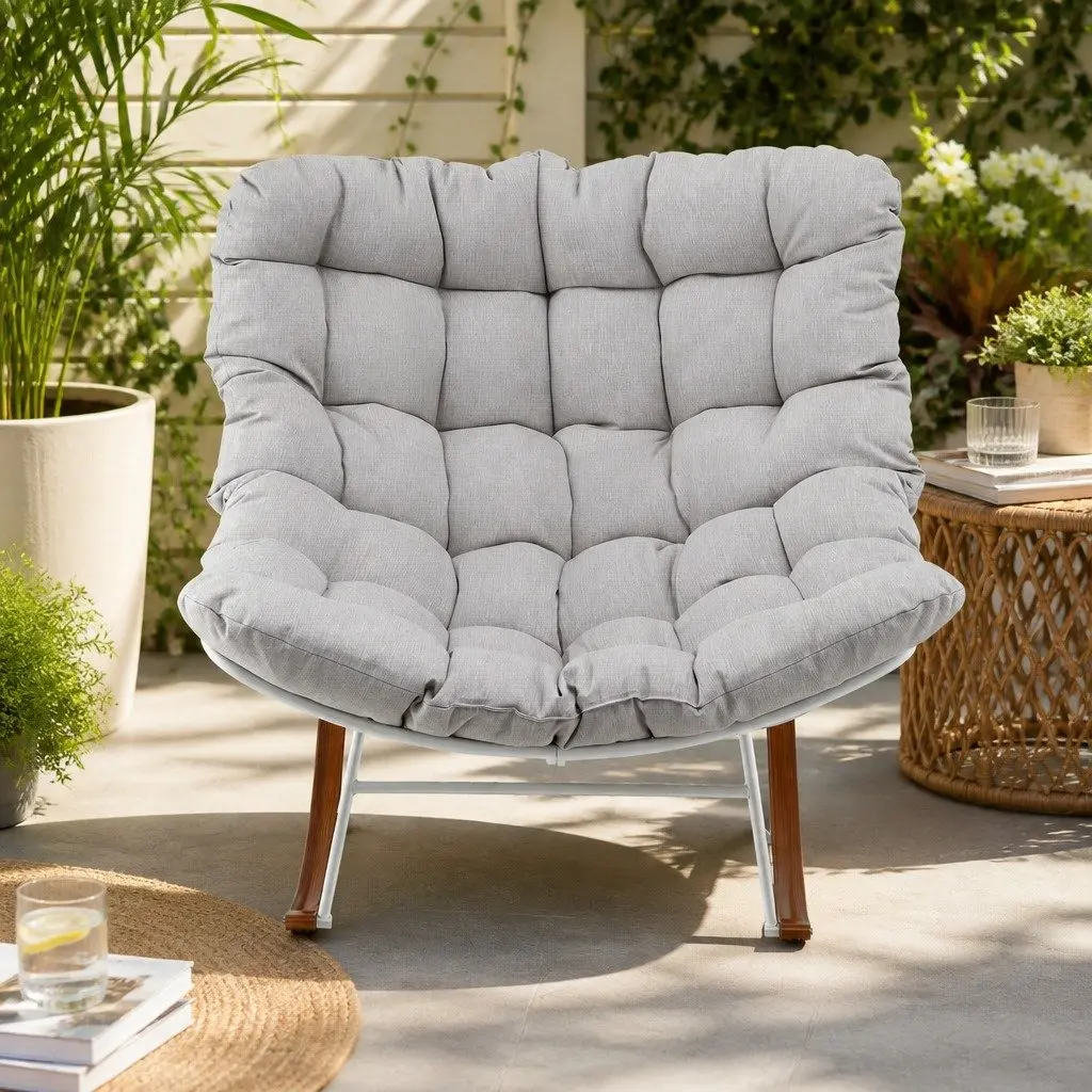 Outdoor Chair White 107cm x 91cm x 98cm Sturdy Steel Frame with Plush Cushion for Relaxation