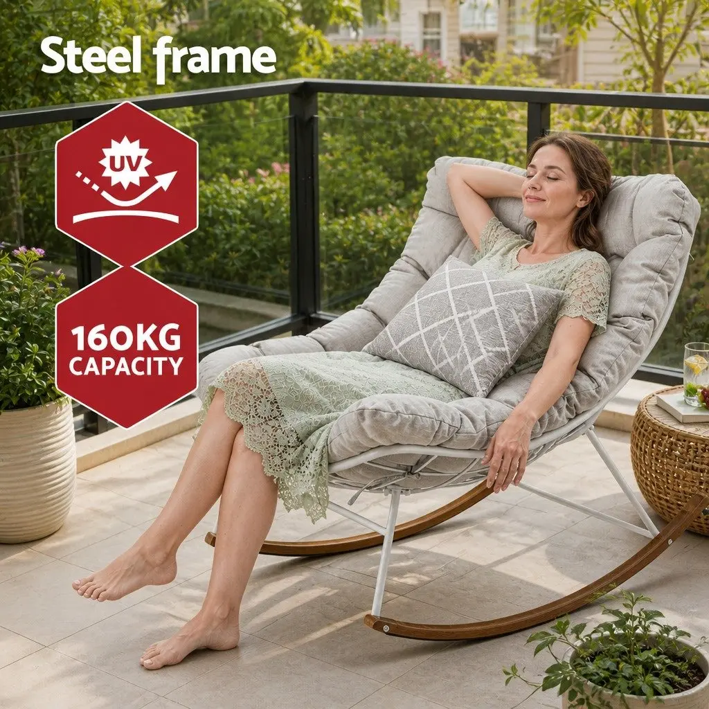 Outdoor Chair White 107cm x 91cm x 98cm Sturdy Steel Frame with Plush Cushion for Relaxation