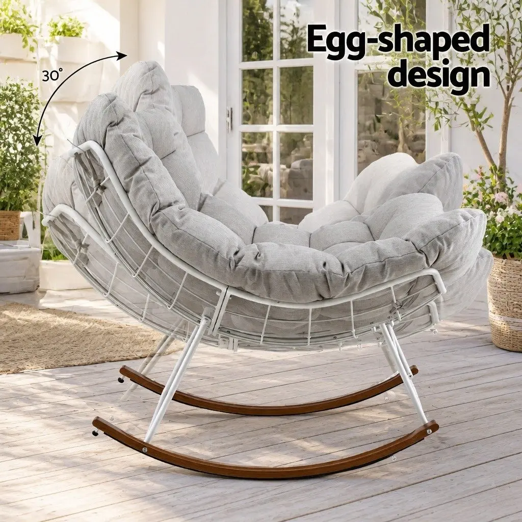 Outdoor Chair White 107cm x 91cm x 98cm Sturdy Steel Frame with Plush Cushion for Relaxation