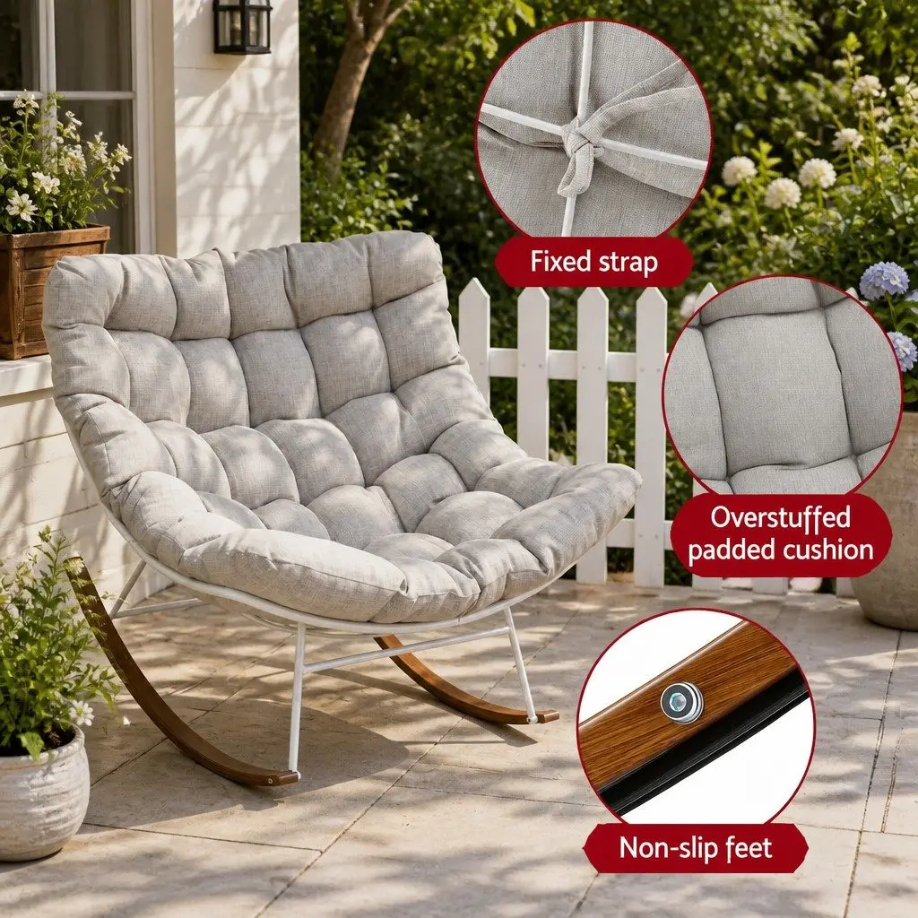 Outdoor Chair White 107cm x 91cm x 98cm Sturdy Steel Frame with Plush Cushion for Relaxation