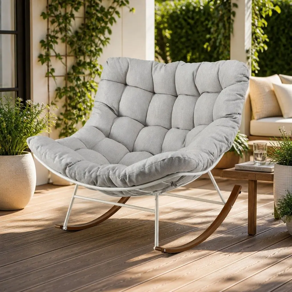 Outdoor Chair White 107cm x 91cm x 98cm Sturdy Steel Frame with Plush Cushion for Relaxation
