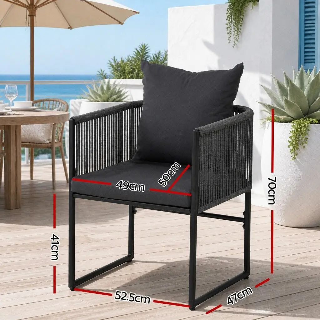 Outdoor Chairs Black 2PC Woven Rope Steel Frame Garden Seating