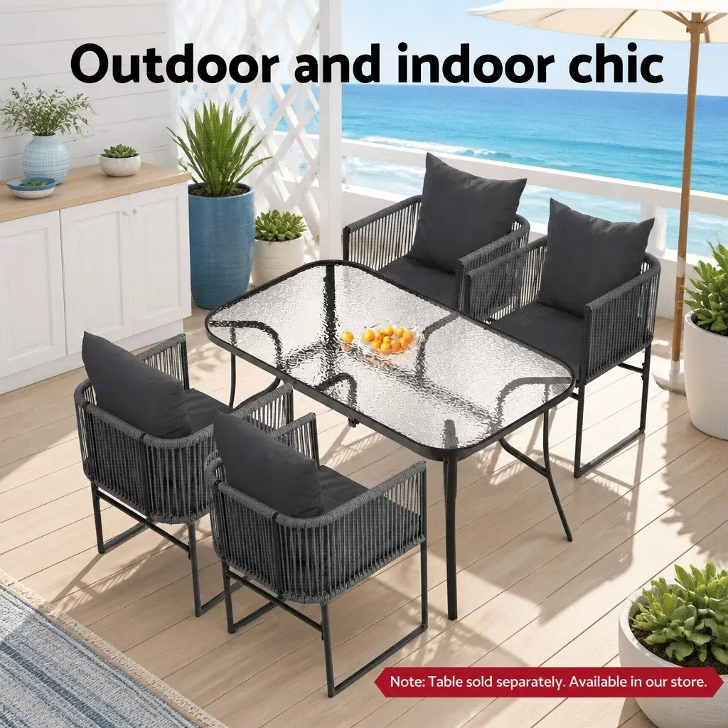 Outdoor Chairs Black 2PC Woven Rope Steel Frame Garden Seating