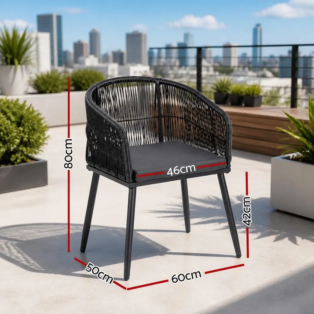 Outdoor Chairs Black 2PC Wicker Patio Furniture Steel Frame Cushioned Seats