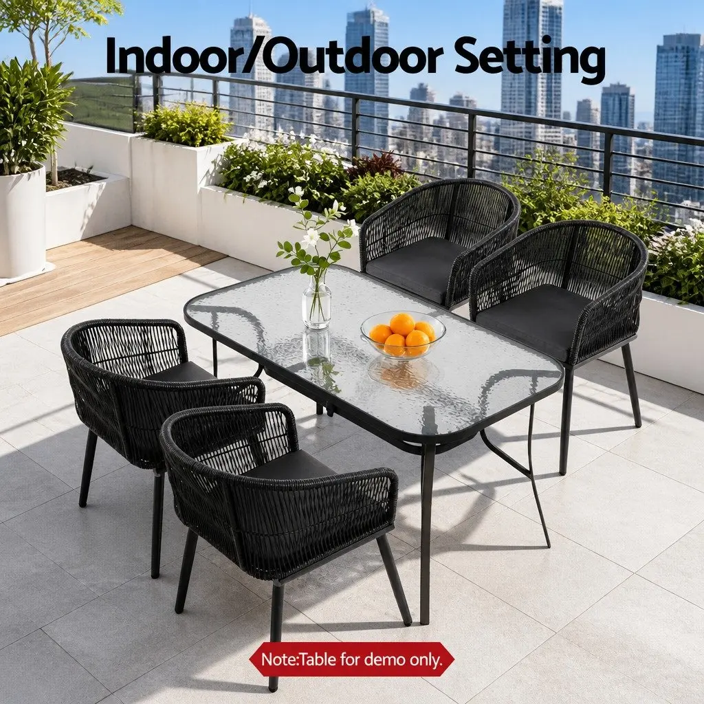 Outdoor Chairs Black 2PC Wicker Patio Furniture Steel Frame Cushioned Seats