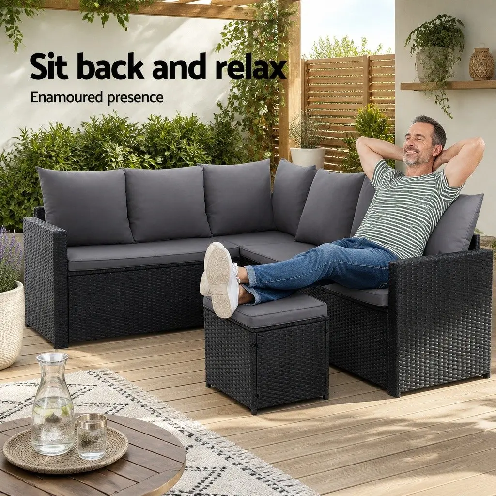 Outdoor Lounge Dining Setting Black 9 Piece Wicker Sofa Set with Table