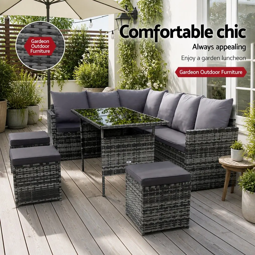 Outdoor Sofa Dining Setting 9 Seater Wicker Lounge Set Mixed Grey with Table