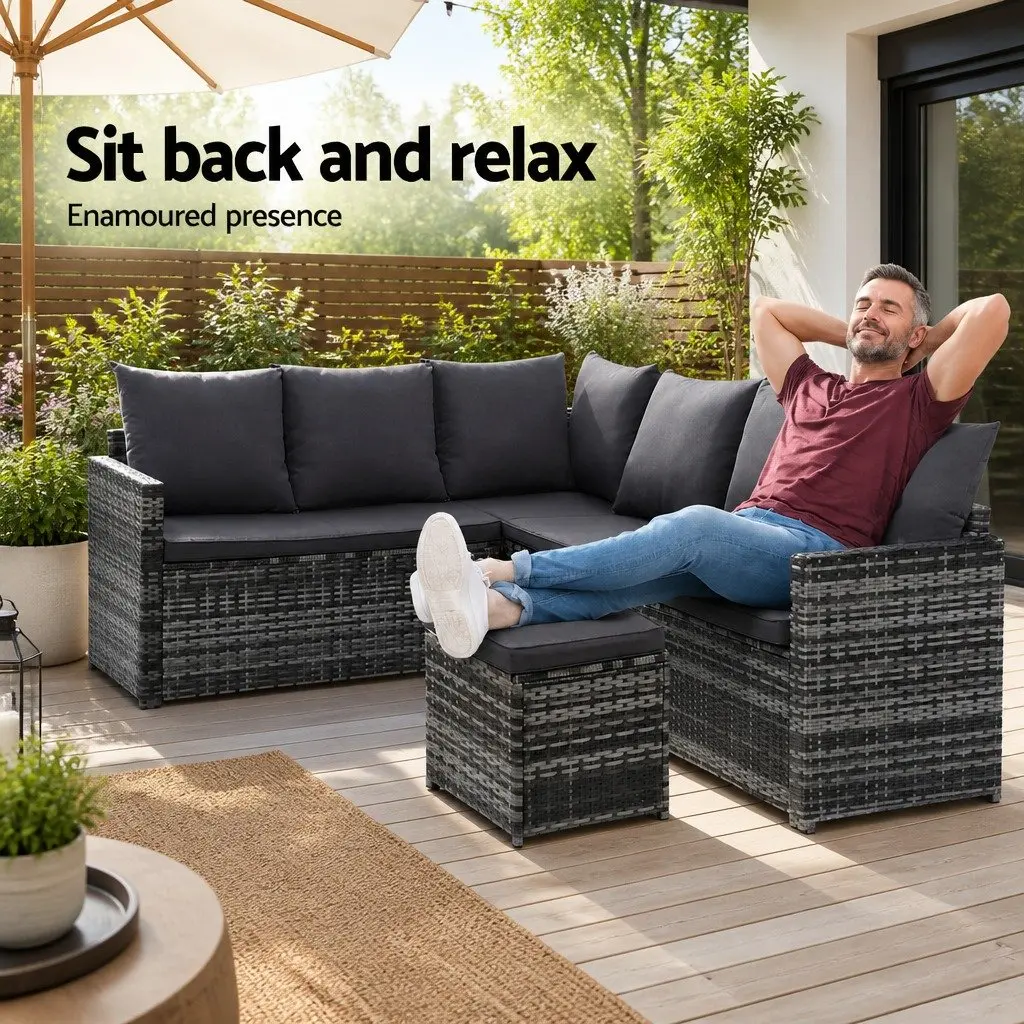 Outdoor Sofa Dining Setting 9 Seater Wicker Lounge Set Mixed Grey with Table