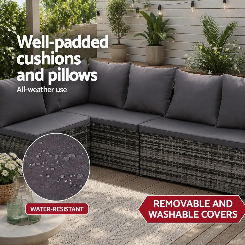Outdoor Sofa Dining Setting 9 Seater Wicker Lounge Set Mixed Grey with Table