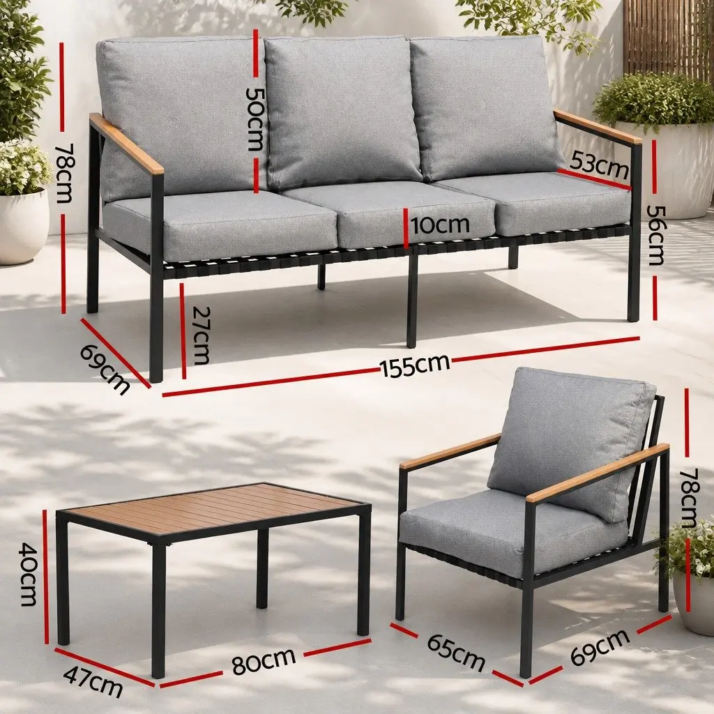 Outdoor Lounge Set Black 4 Piece 5 Seater Sofa Chair Bench Garden Patio Furniture