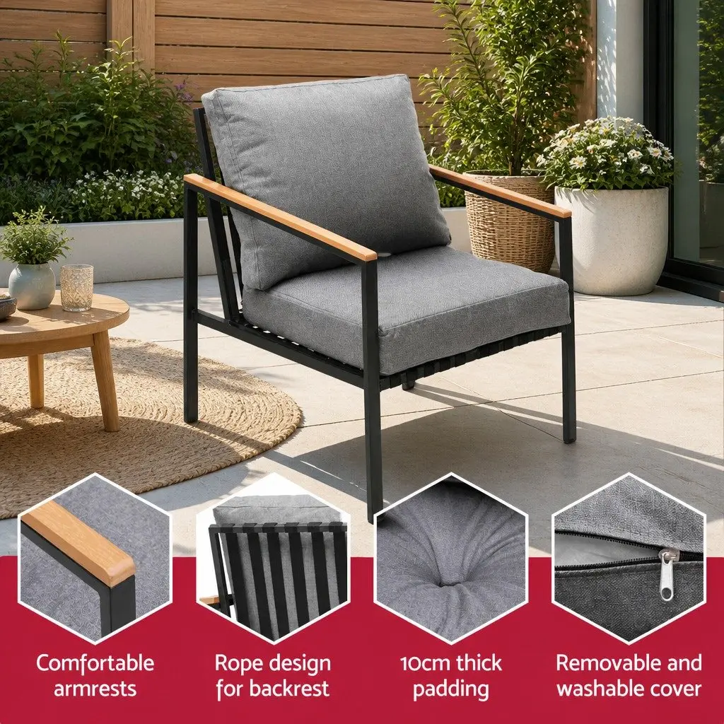 Outdoor Lounge Set Black 4 Piece 5 Seater Sofa Chair Bench Garden Patio Furniture