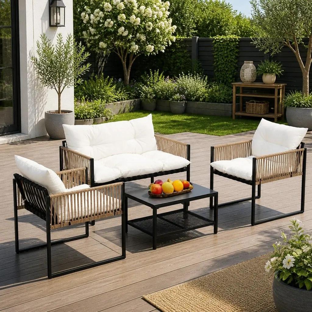 4-Piece Outdoor Lounge Set 4 Seater Garden Patio Sofa Table Chair Furniture
