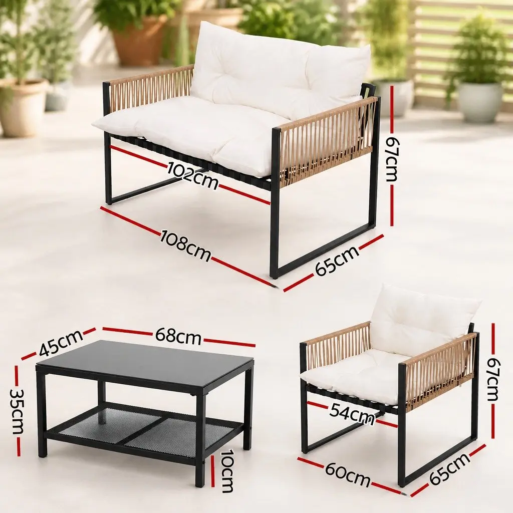 4-Piece Outdoor Lounge Set 4 Seater Garden Patio Sofa Table Chair Furniture