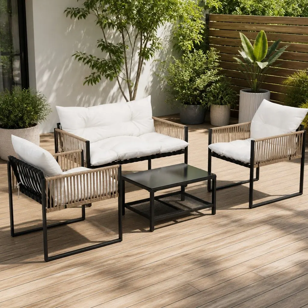 4-Piece Outdoor Lounge Set 4 Seater Garden Patio Sofa Table Chair Furniture