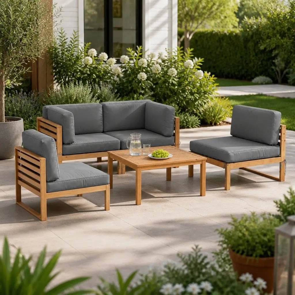 4-Piece Outdoor Sofa Set Wooden Lounge Garden Furniture Couch Armchairs Coffee