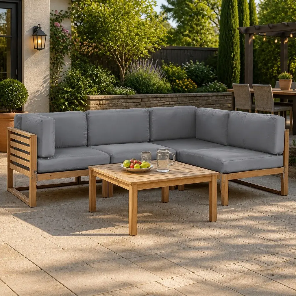 4-Piece Outdoor Sofa Set Wooden Lounge Garden Furniture Couch Armchairs Coffee