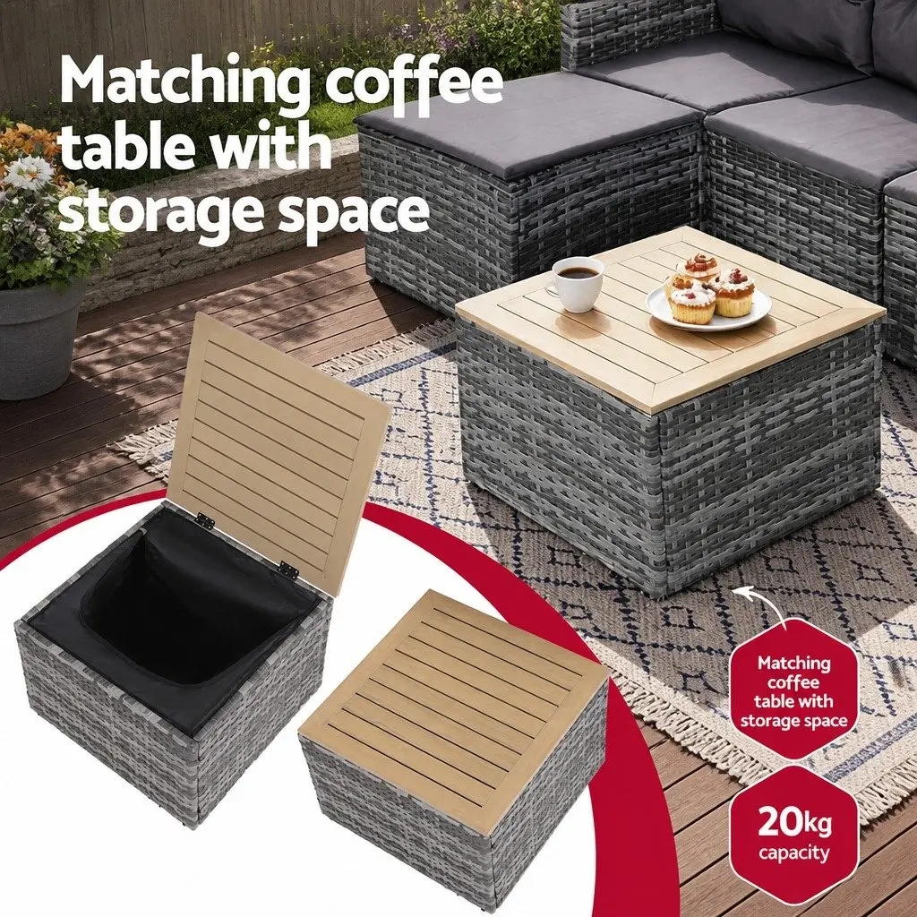 Outdoor Sofa Set 5 Pieces 4-Seater Grey Rattan Patio Lounge Furniture with