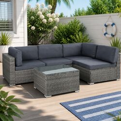 Compact 5-Piece Wicker Sofa Set with Comfort and Style