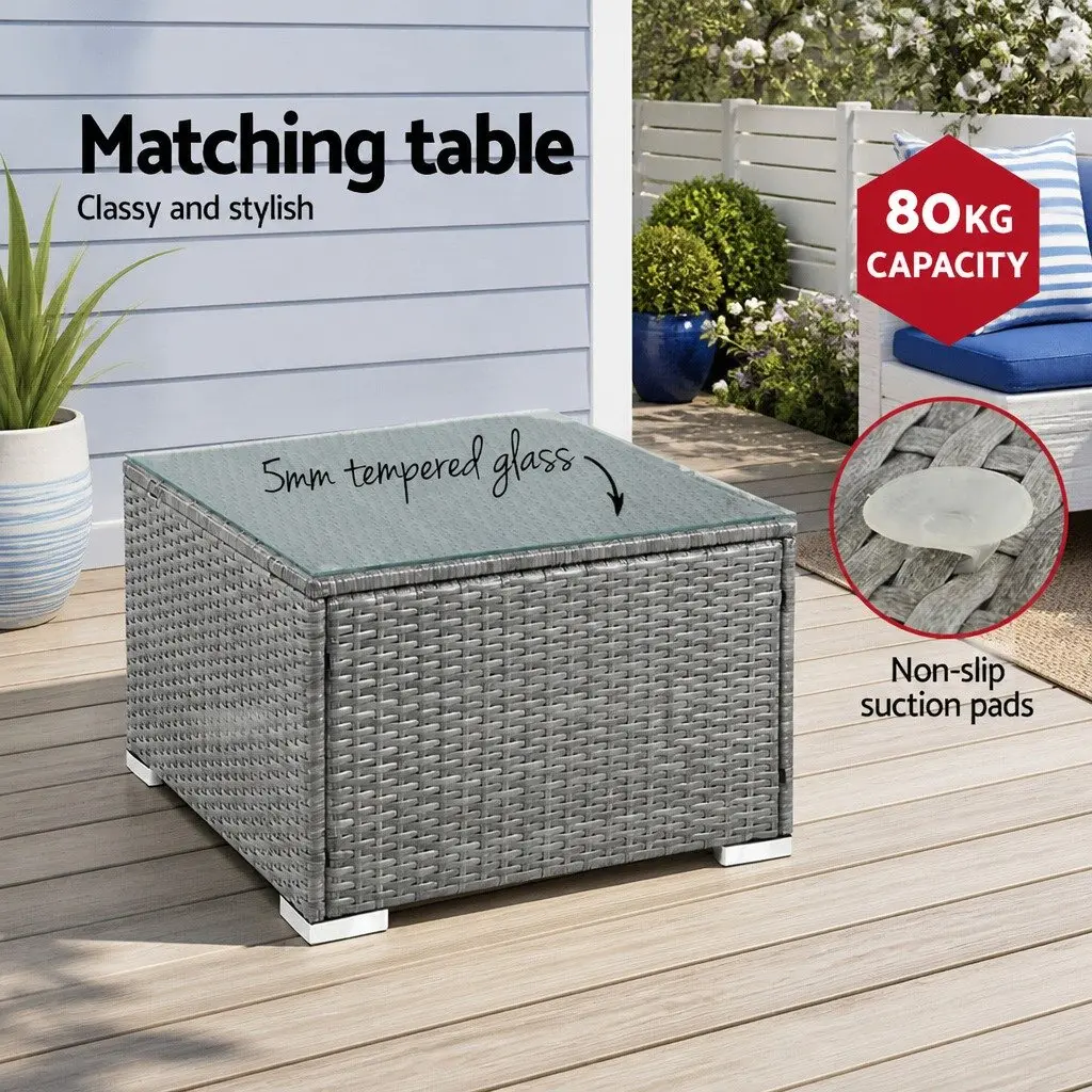 5 Piece Outdoor Sofa Set Grey 4 Seater Wicker Lounge with Glass Top Table