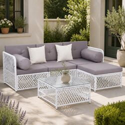 4 Seater Outdoor Sofa Set 5-Piece Patio Lounge Chair Ottoman Table Garden