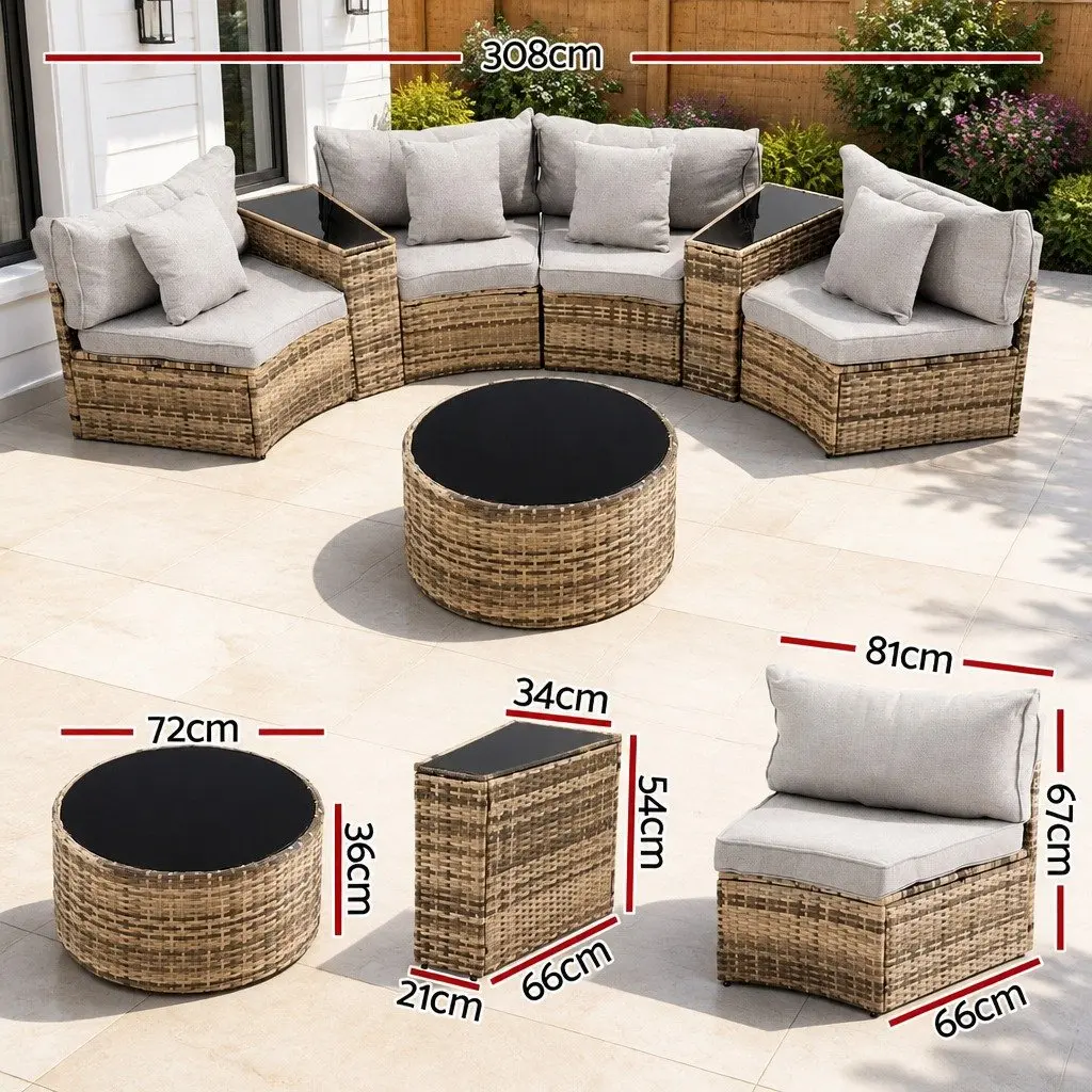 Outdoor Sofa Set Brown 7 Piece Customisable Seating Arrangement for Patio and Garden