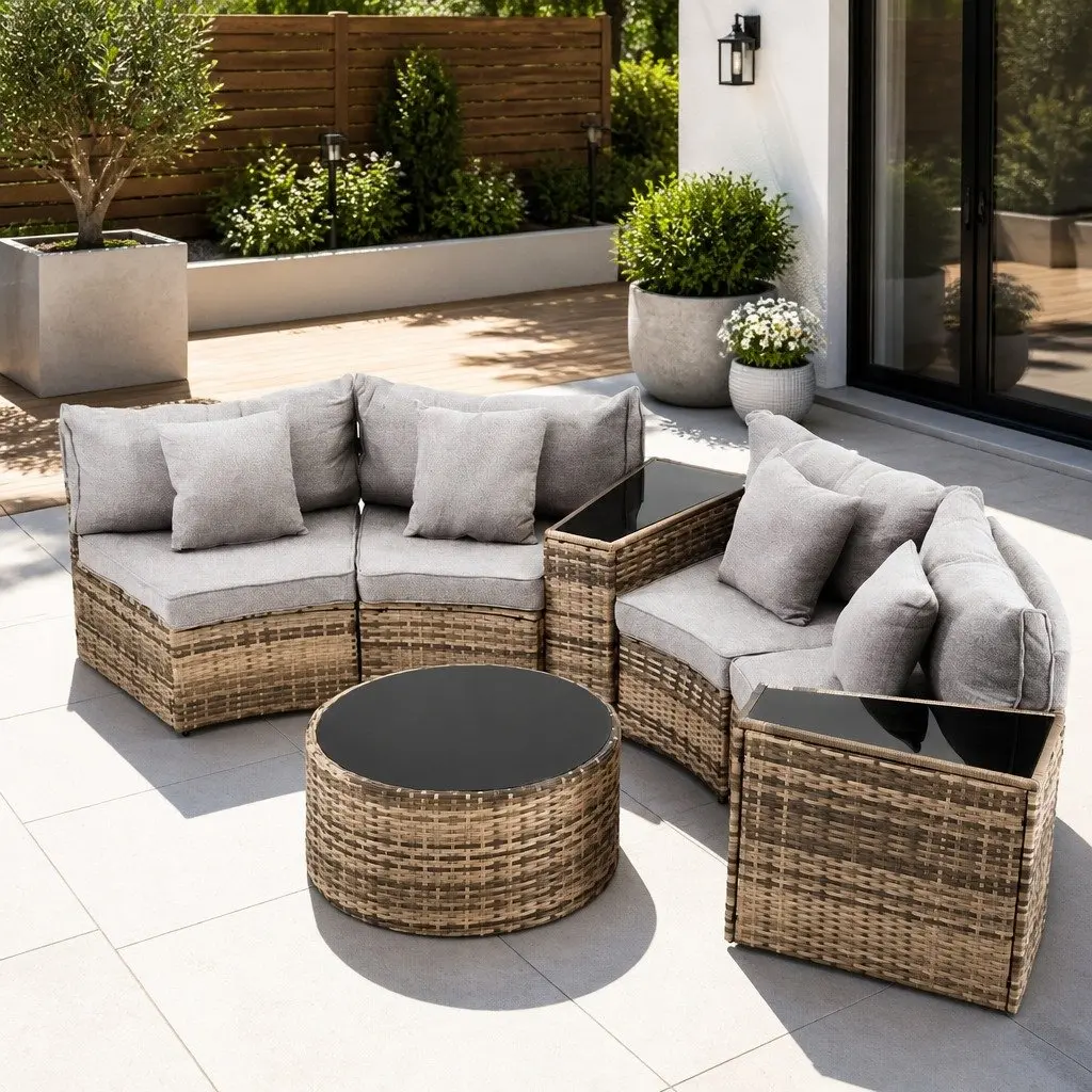 Outdoor Sofa Set Brown 7 Piece Customisable Seating Arrangement for Patio and Garden