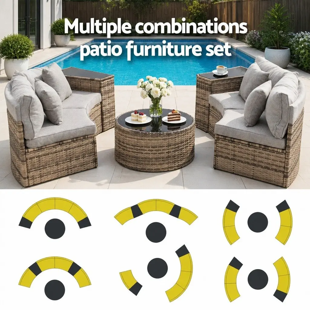 Outdoor Sofa Set Brown 7 Piece Customisable Seating Arrangement for Patio and Garden