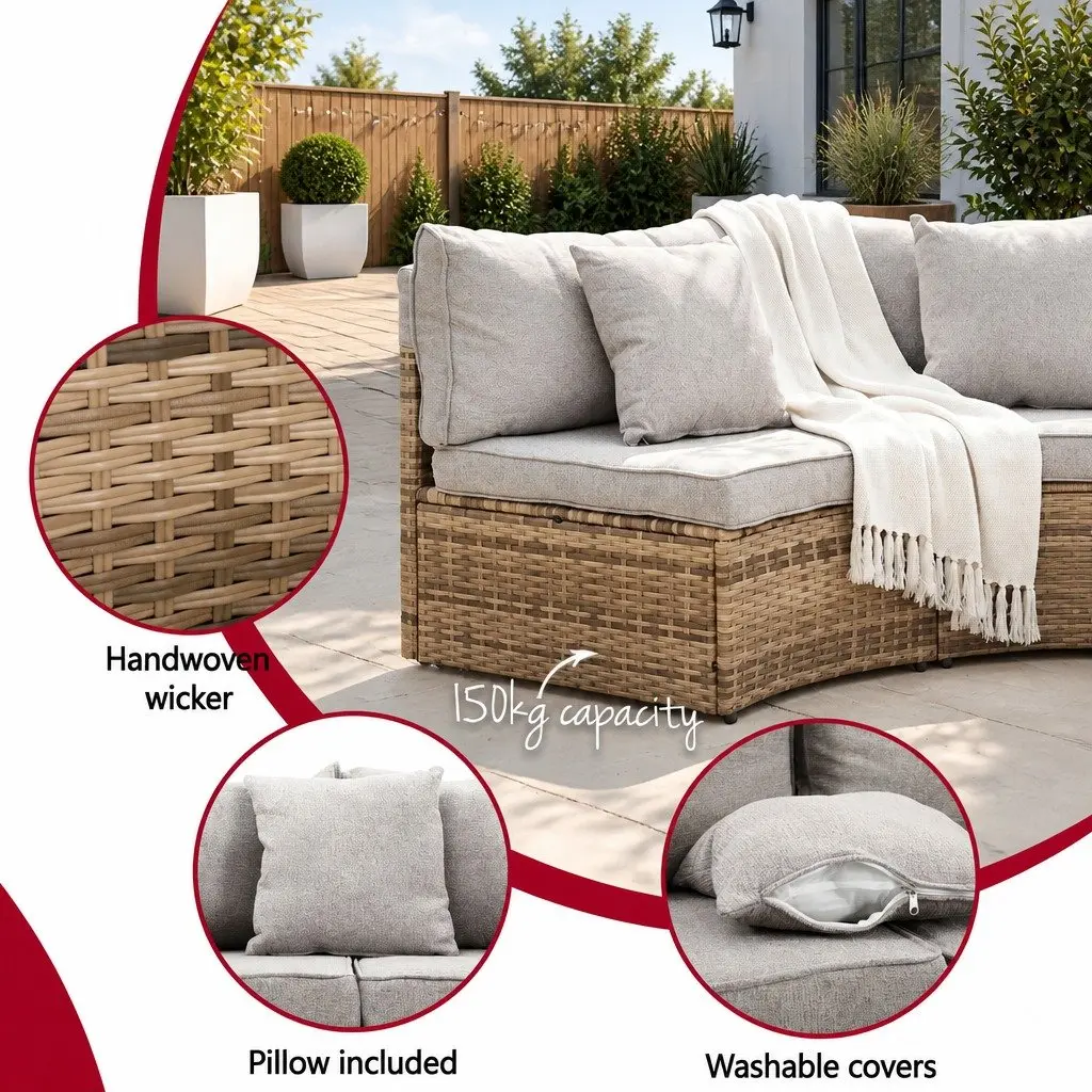 Outdoor Sofa Set Brown 7 Piece Customisable Seating Arrangement for Patio and Garden