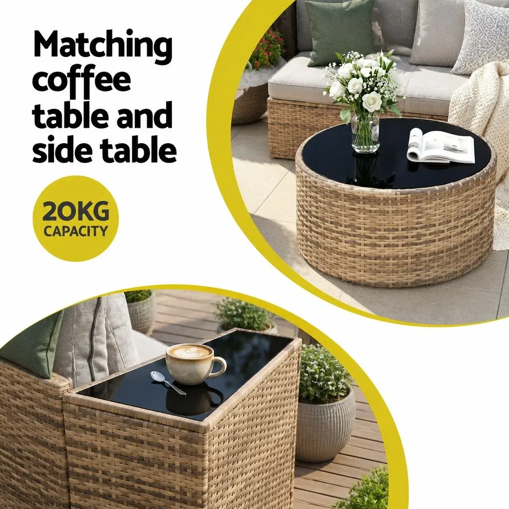 Outdoor Sofa Set Brown 7 Piece Customisable Seating Arrangement for Patio and Garden
