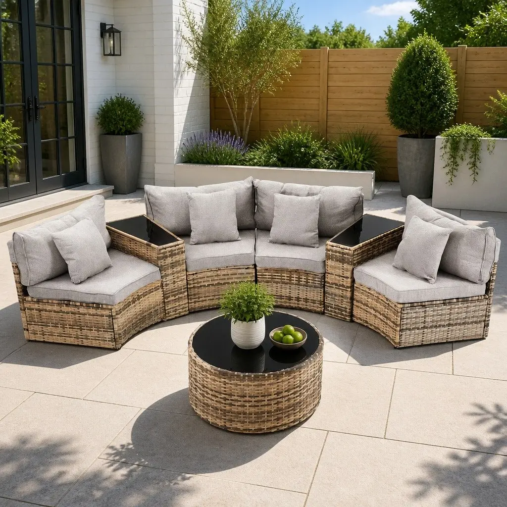 Outdoor Sofa Set Brown 7 Piece Customisable Seating Arrangement for Patio and Garden