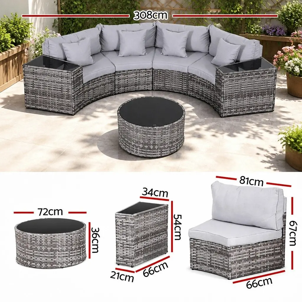 Outdoor Sofa Set Grey 7 Piece Garden Lounge Furniture with Removable Cushions and Tempered Glass Table Top