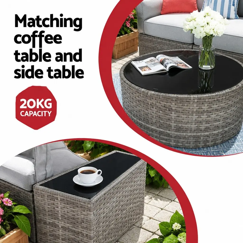 Outdoor Sofa Set Grey 7 Piece Garden Lounge Furniture with Removable Cushions and Tempered Glass Table Top