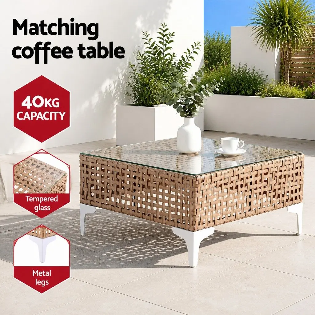 6 Seater Outdoor Sofa Set Beige Modular Rattan Patio Furniture with Coffee Table