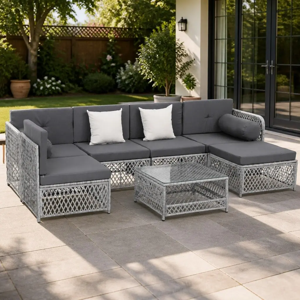 6 Seater Outdoor Sofa Set 7 Piece Lounge Chair Ottoman Table Garden Patio