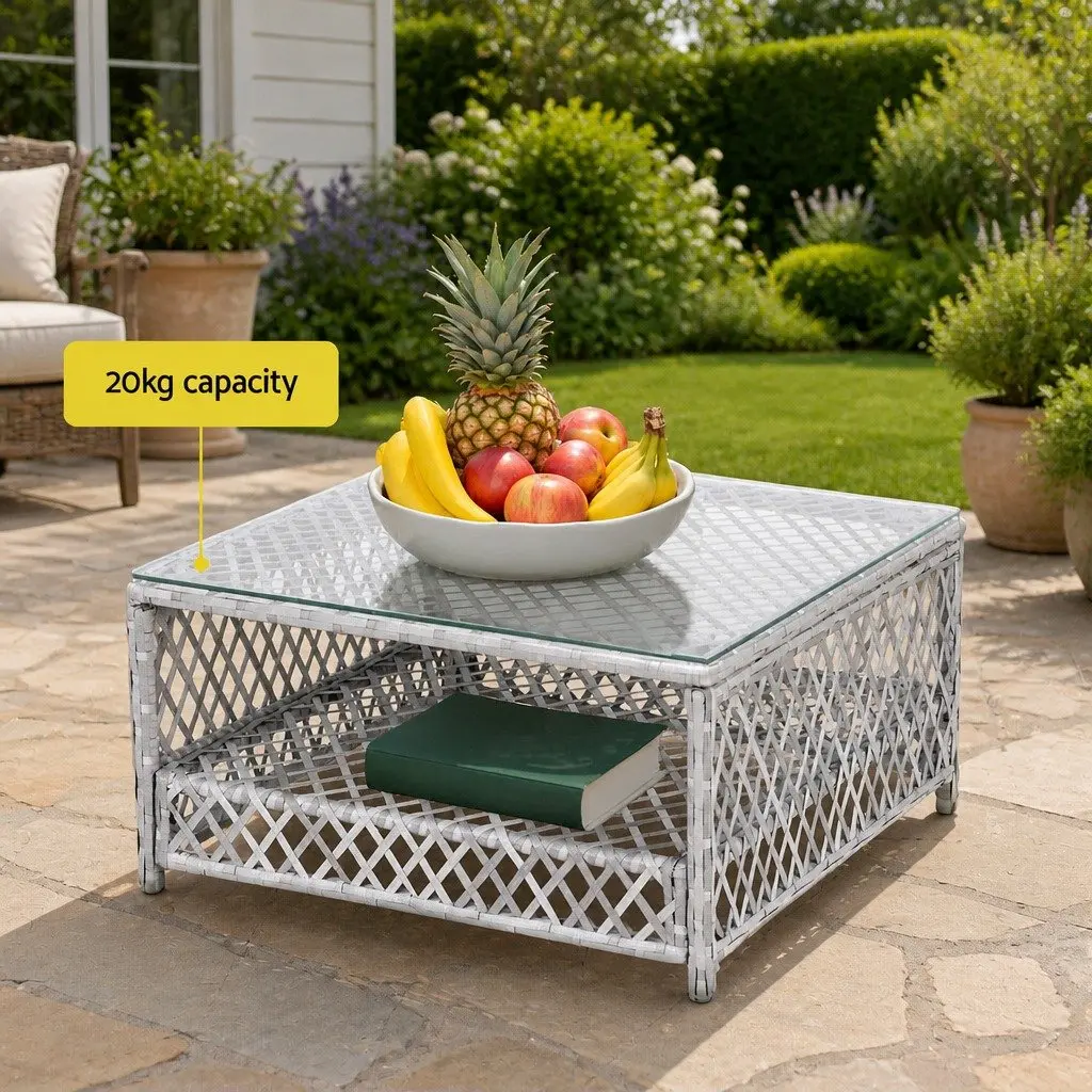 7 Piece Outdoor Sofa Set Grey Cushioned Seating UV Resistant PE Wicker Powder Coated Metal Frame Garden Patio
