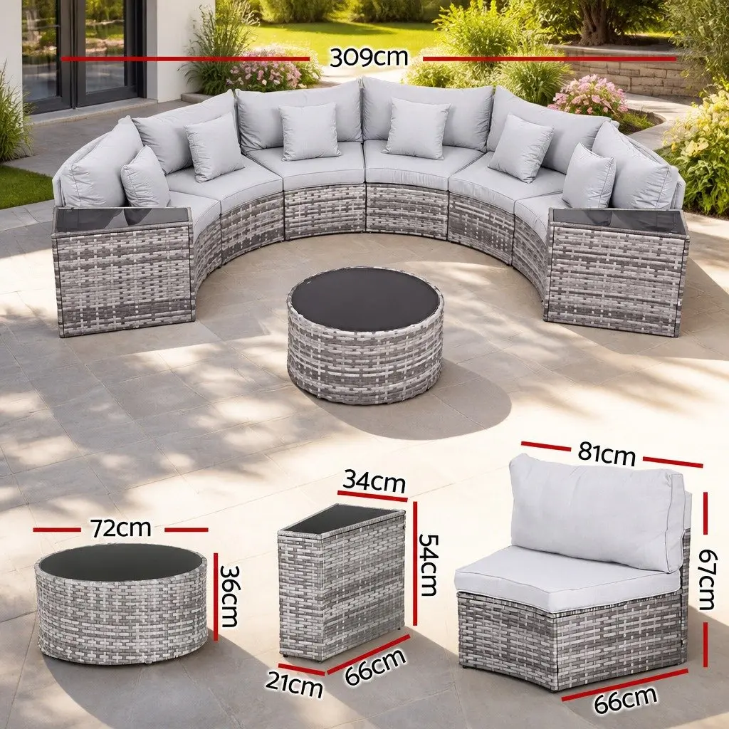 Outdoor Sofa Set Grey 9 Piece 6 Seater Rattan Patio Furniture with Removable Cushion Covers